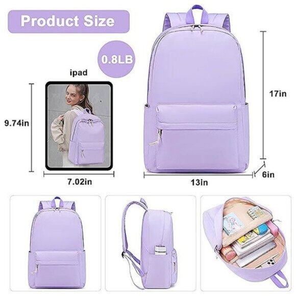Large Corduroy Bookbag Lightweight 17 inch Light Purple 2 main image 6